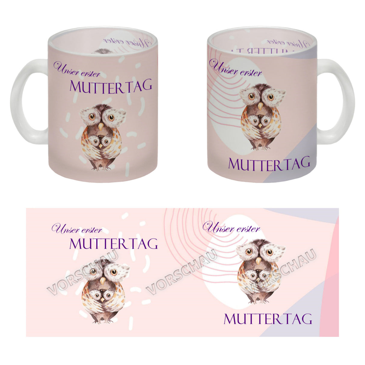Nilpferd-Kaffeebecher zu ersten Muttertag mit Mama und Baby in rosa