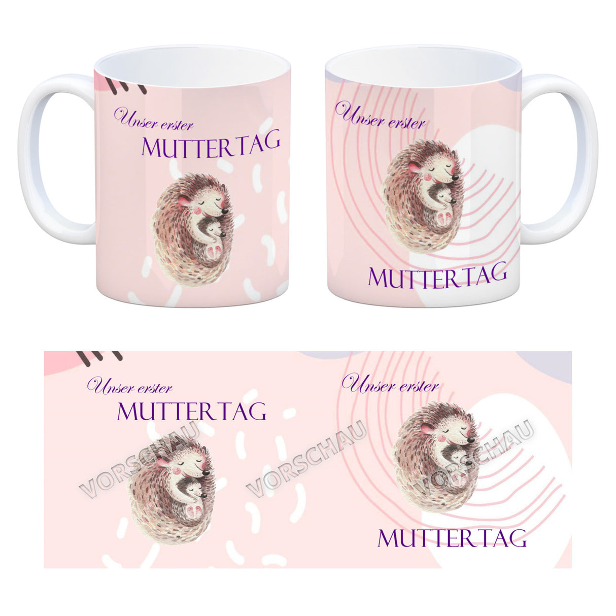 Nilpferd-Kaffeebecher zu ersten Muttertag mit Mama und Baby in rosa
