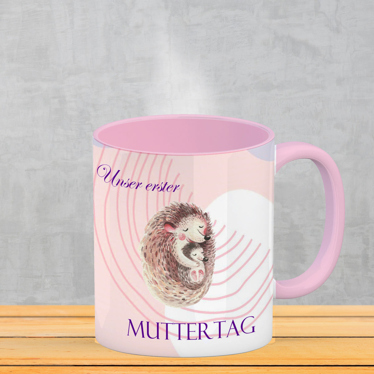 Nilpferd-Kaffeebecher zu ersten Muttertag mit Mama und Baby in rosa