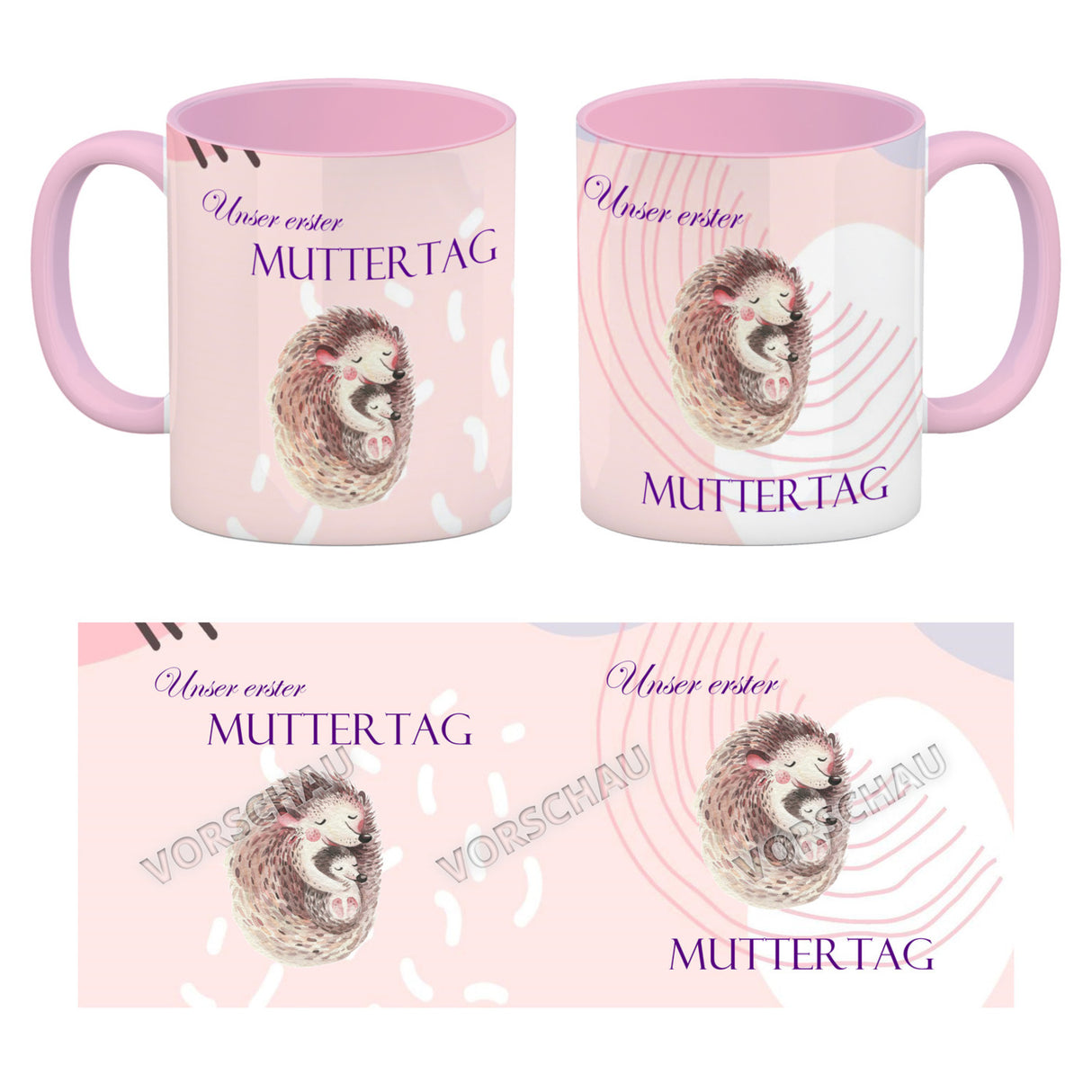 Nilpferd-Kaffeebecher zu ersten Muttertag mit Mama und Baby in rosa