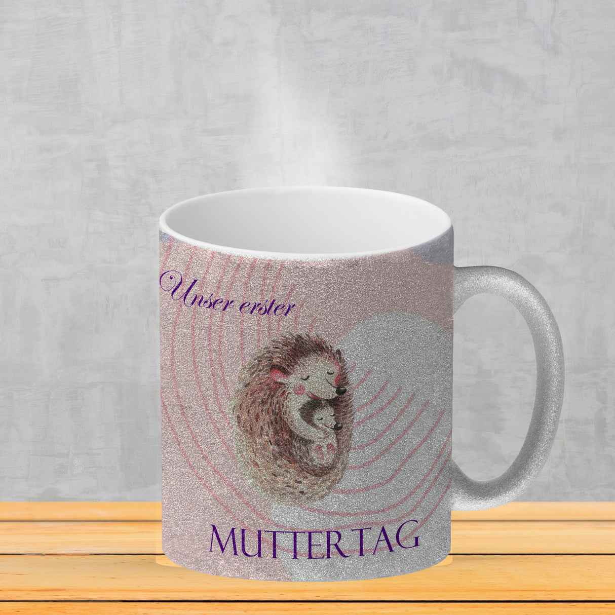 Nilpferd-Kaffeebecher zu ersten Muttertag mit Mama und Baby in rosa