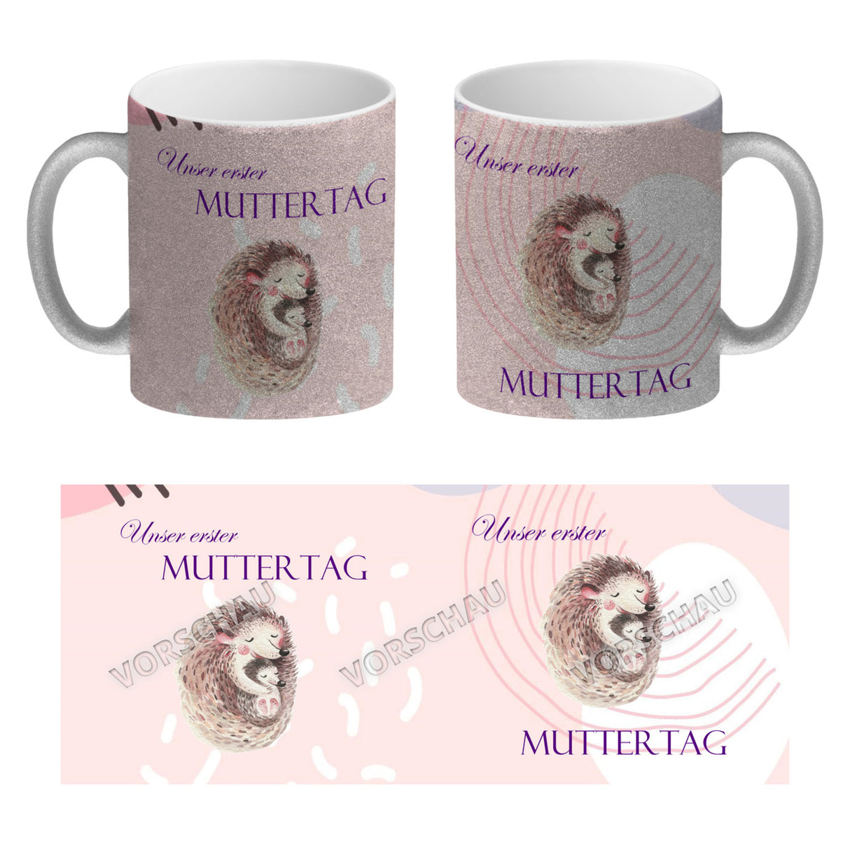 Nilpferd-Kaffeebecher zu ersten Muttertag mit Mama und Baby in rosa