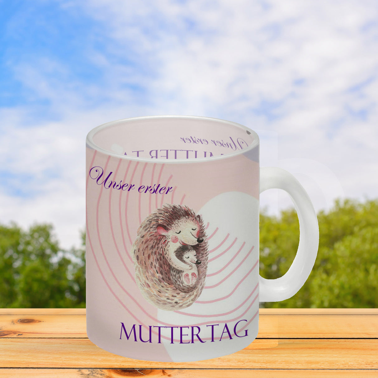 Nilpferd-Kaffeebecher zu ersten Muttertag mit Mama und Baby in rosa