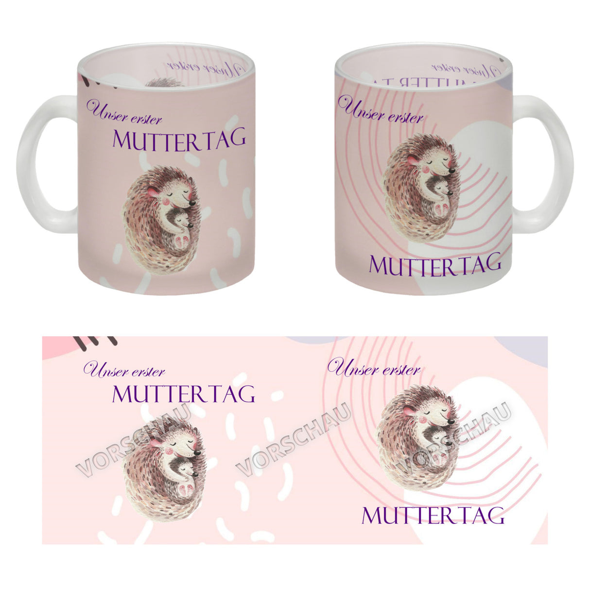 Nilpferd-Kaffeebecher zu ersten Muttertag mit Mama und Baby in rosa