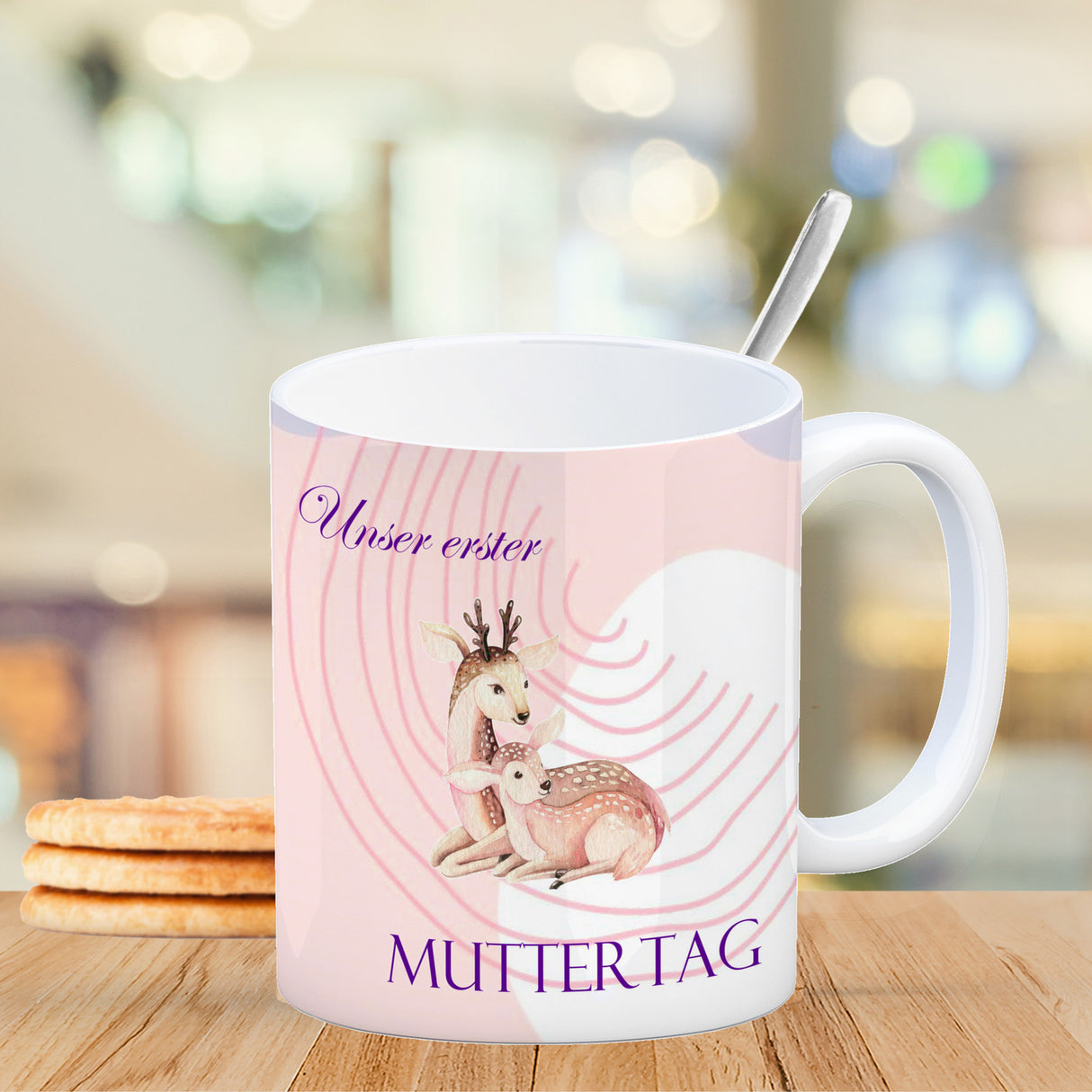 Nilpferd-Kaffeebecher zu ersten Muttertag mit Mama und Baby in rosa