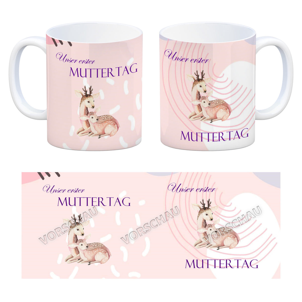 Nilpferd-Kaffeebecher zu ersten Muttertag mit Mama und Baby in rosa