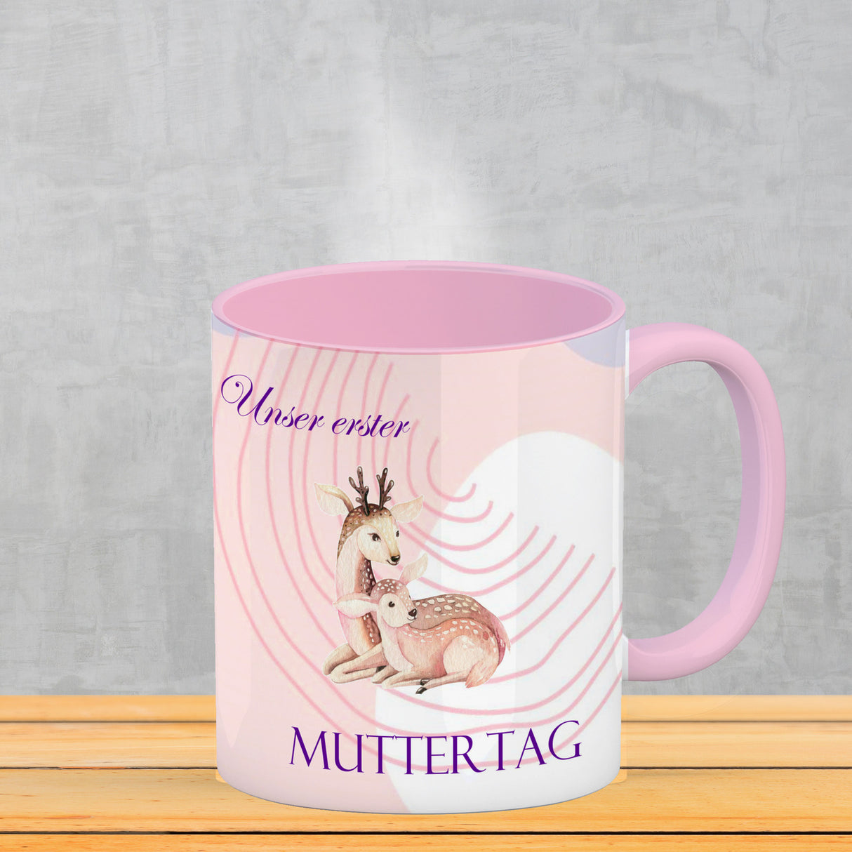 Nilpferd-Kaffeebecher zu ersten Muttertag mit Mama und Baby in rosa
