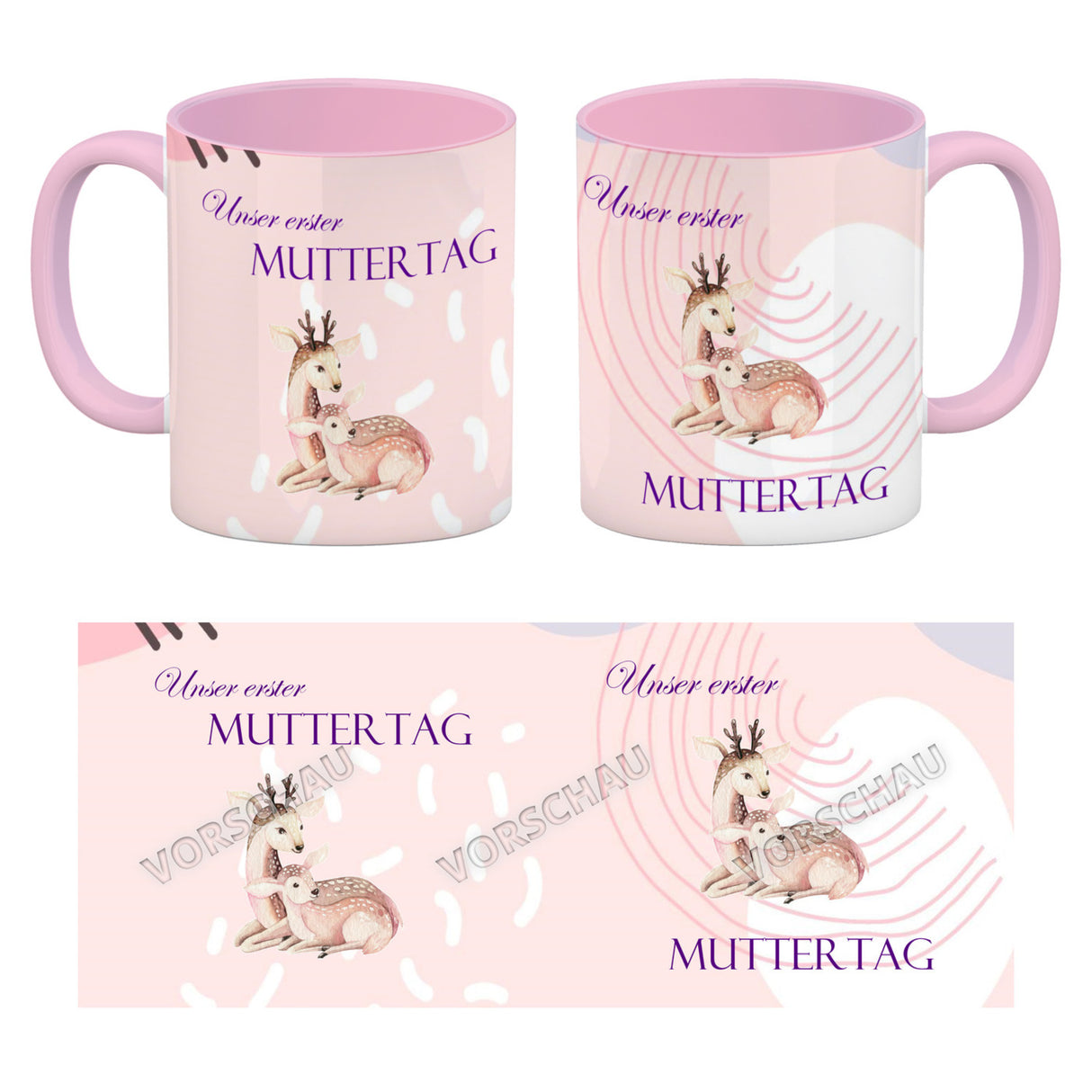 Nilpferd-Kaffeebecher zu ersten Muttertag mit Mama und Baby in rosa