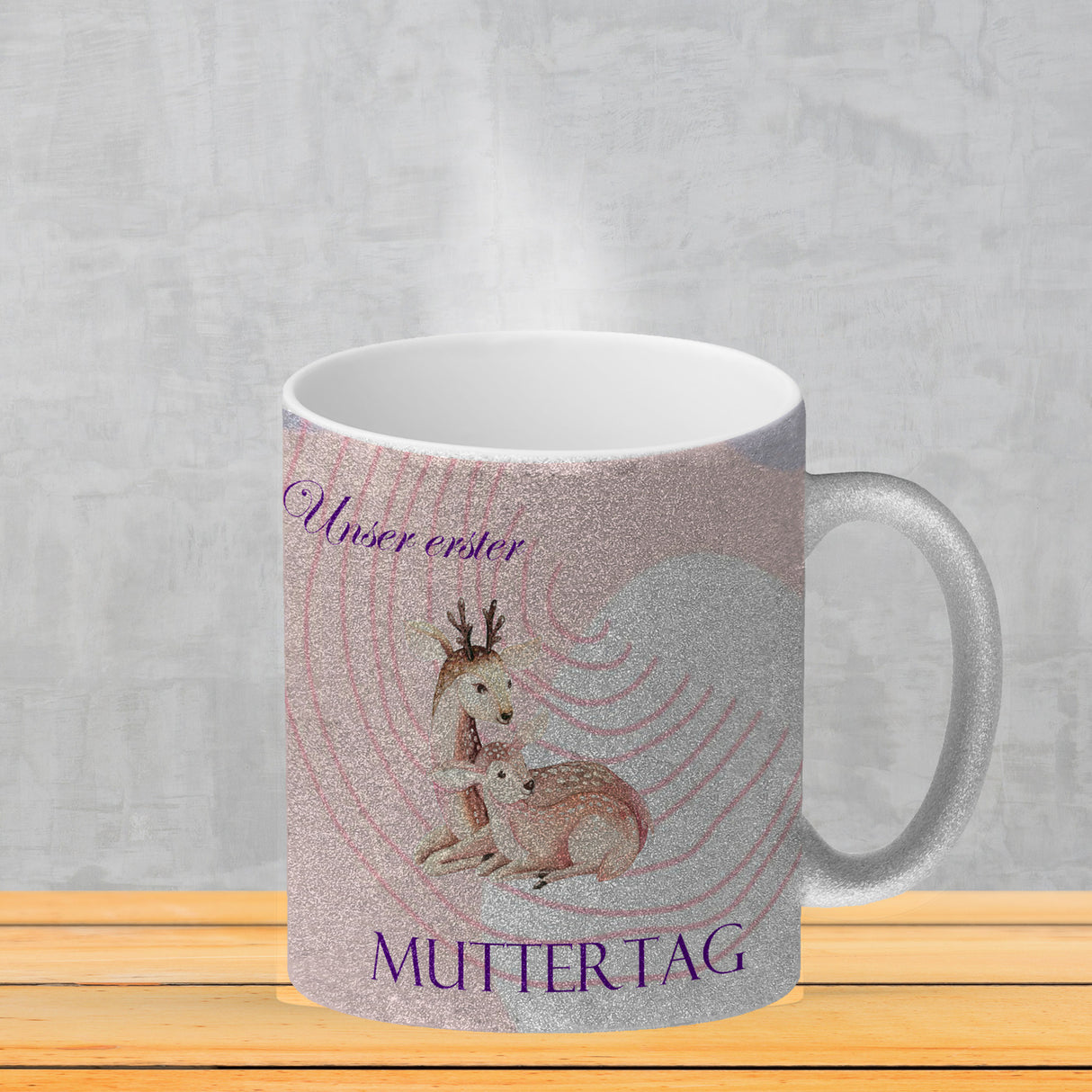 Nilpferd-Kaffeebecher zu ersten Muttertag mit Mama und Baby in rosa