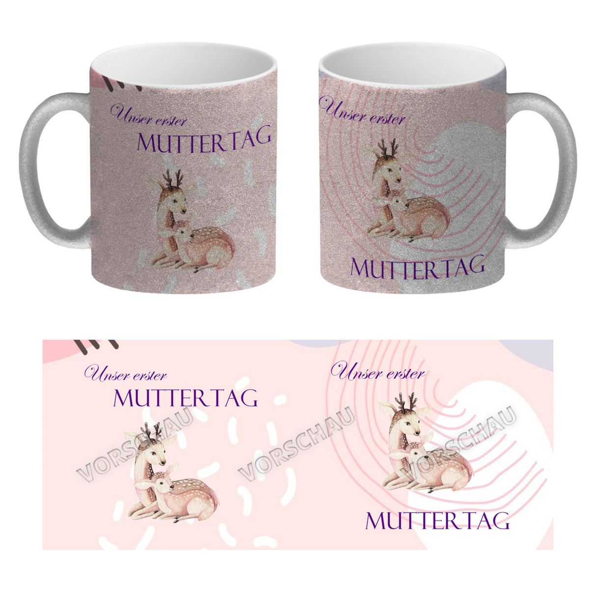 Nilpferd-Kaffeebecher zu ersten Muttertag mit Mama und Baby in rosa