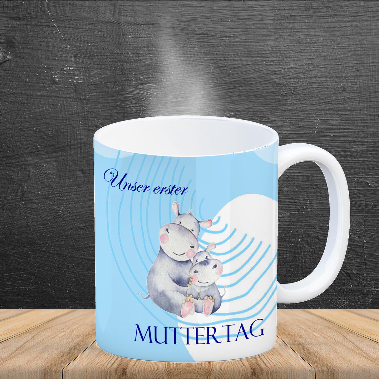 Nilpferd-Kaffeebecher zu ersten Muttertag mit Mama und Baby in rosa