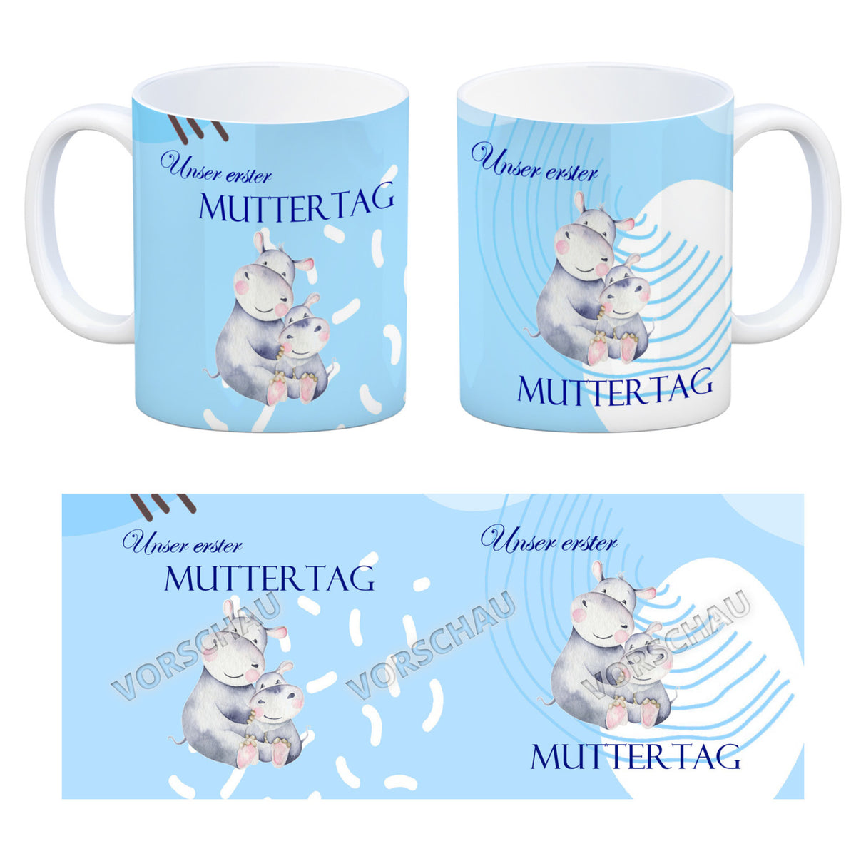 Nilpferd-Kaffeebecher zu ersten Muttertag mit Mama und Baby in rosa