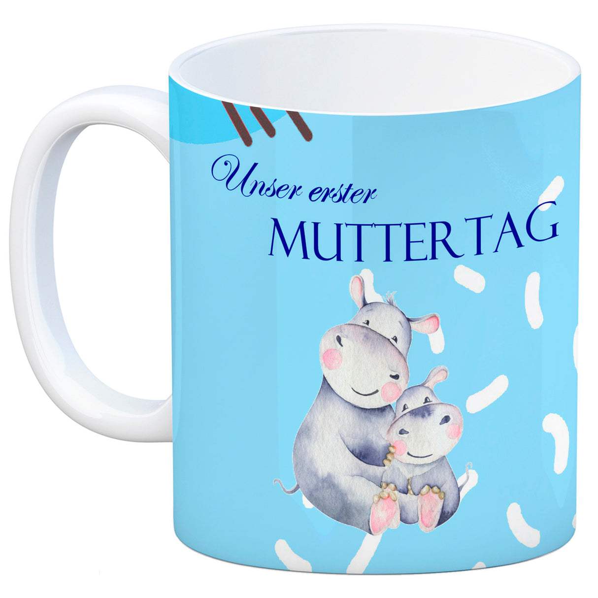 Nilpferd-Kaffeebecher zu ersten Muttertag mit Mama und Baby in rosa