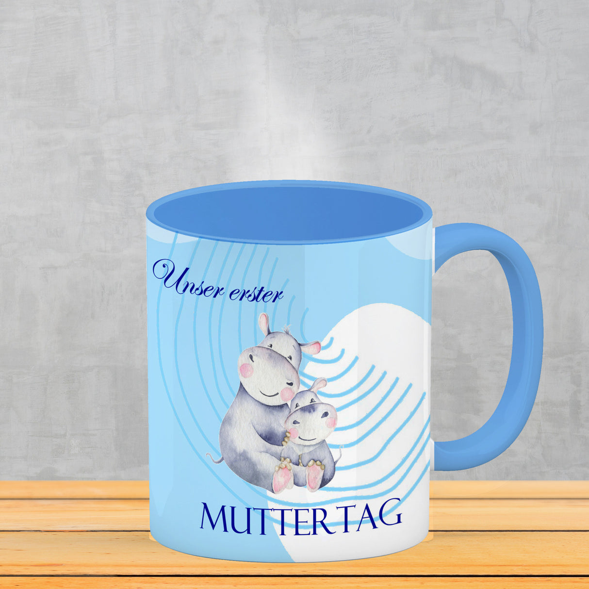 Nilpferd-Kaffeebecher zu ersten Muttertag mit Mama und Baby in rosa