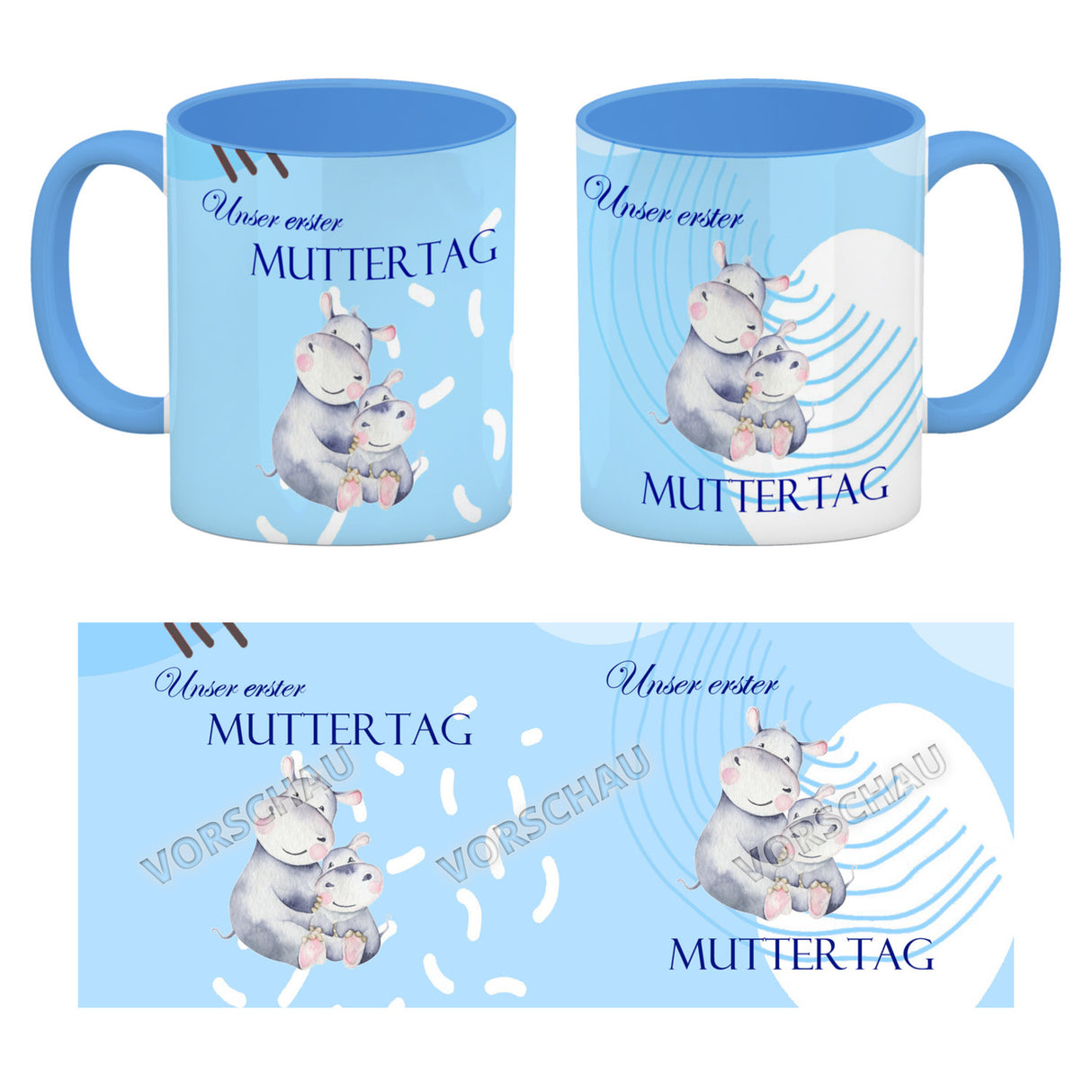 Nilpferd-Kaffeebecher zu ersten Muttertag mit Mama und Baby in rosa