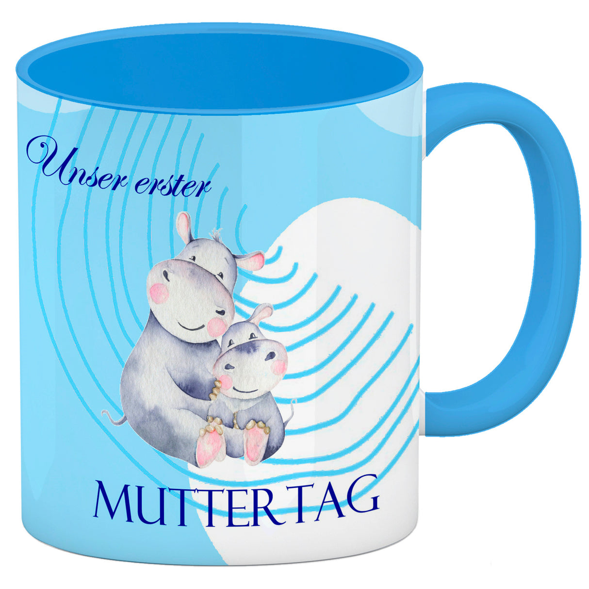 Nilpferd-Kaffeebecher zu ersten Muttertag mit Mama und Baby in rosa