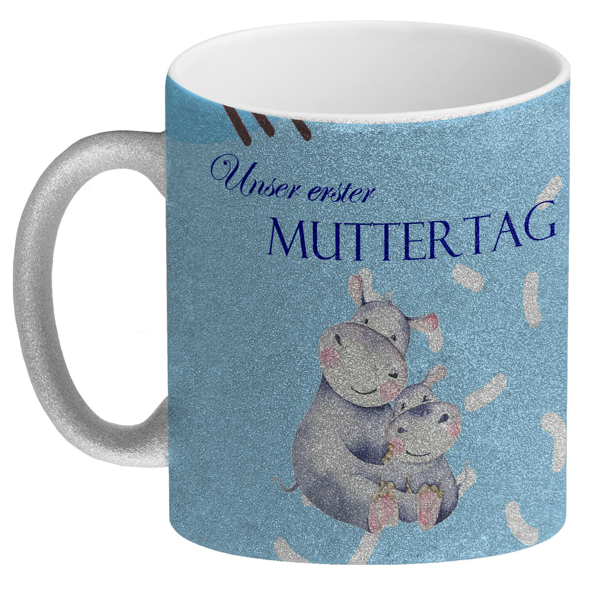 Nilpferd-Kaffeebecher zu ersten Muttertag mit Mama und Baby in rosa