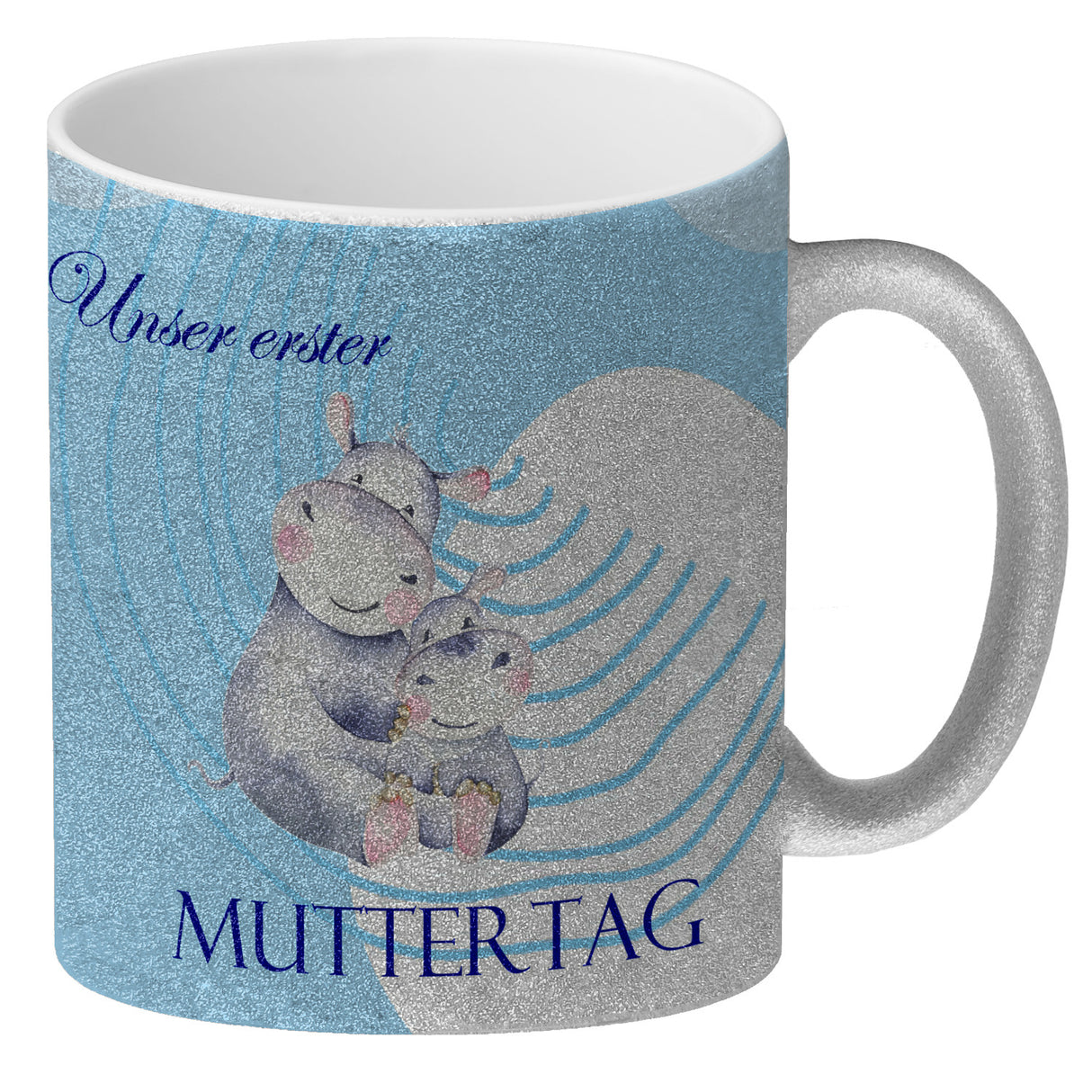 Nilpferd-Kaffeebecher zu ersten Muttertag mit Mama und Baby in rosa