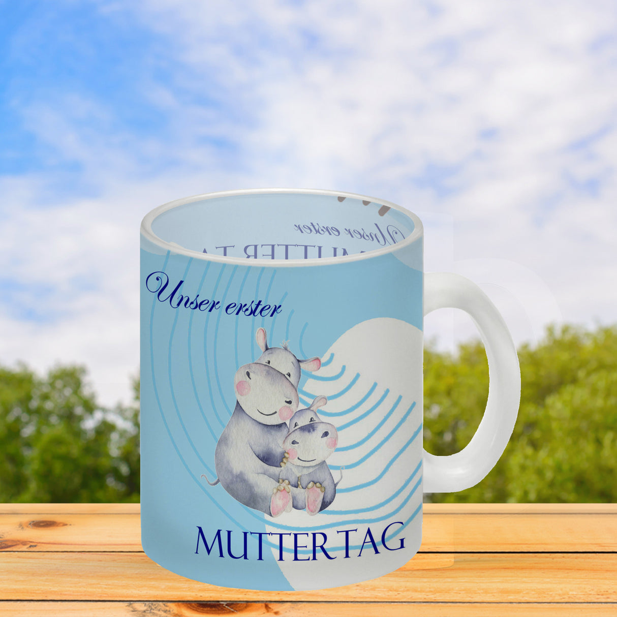 Nilpferd-Kaffeebecher zu ersten Muttertag mit Mama und Baby in rosa