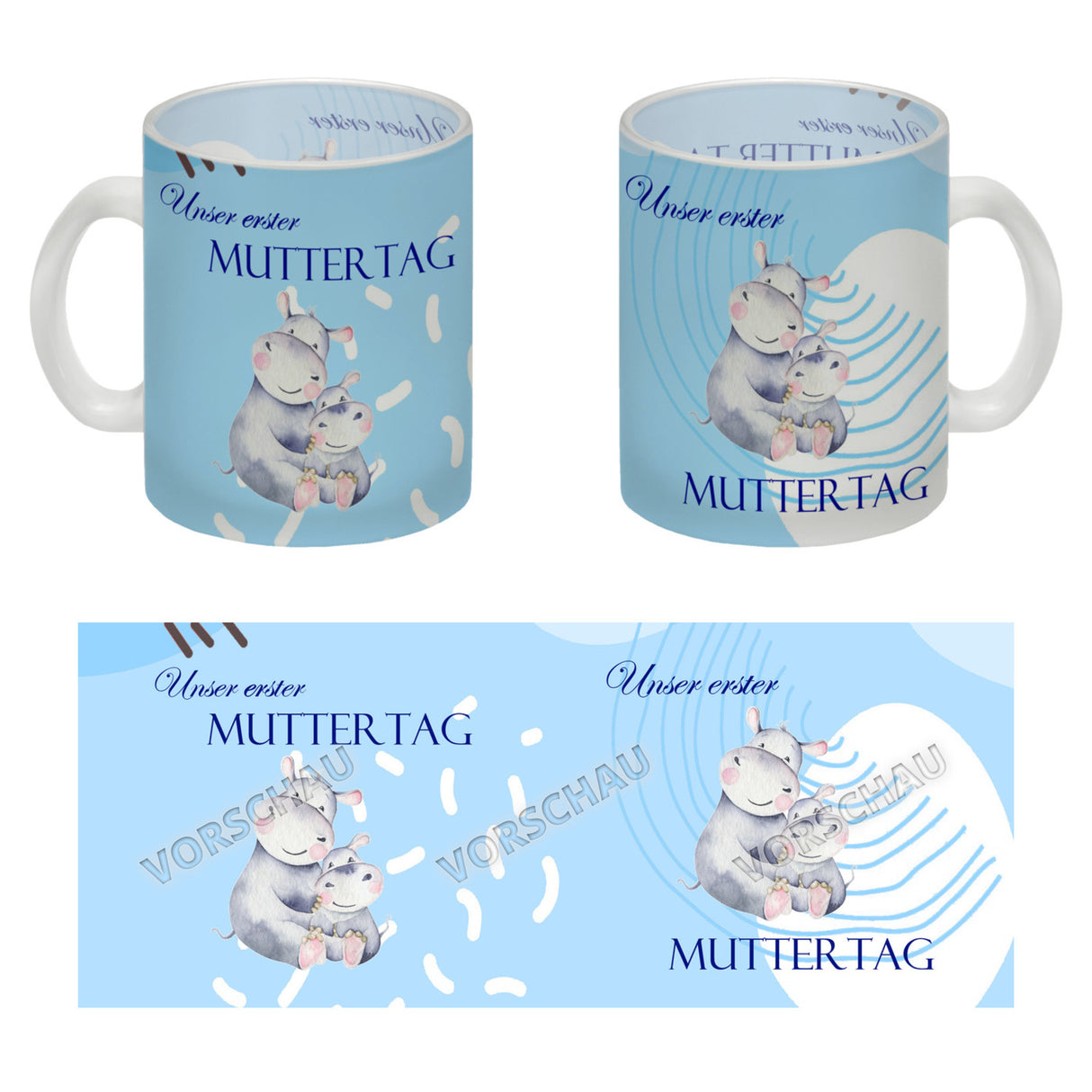 Nilpferd-Kaffeebecher zu ersten Muttertag mit Mama und Baby in rosa