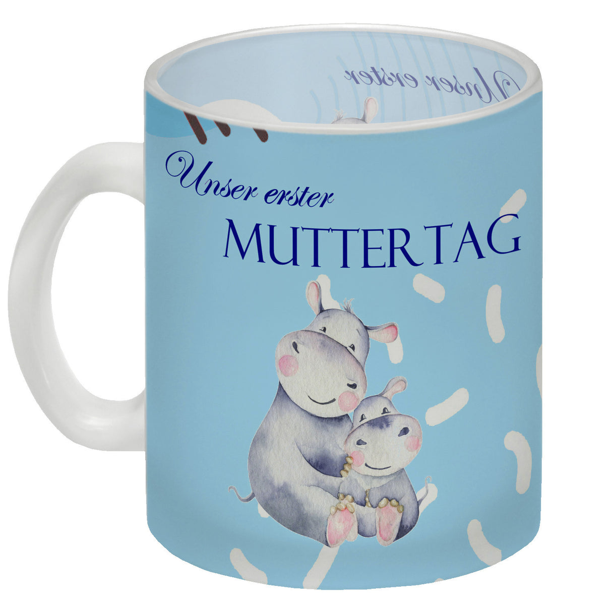 Nilpferd-Kaffeebecher zu ersten Muttertag mit Mama und Baby in rosa