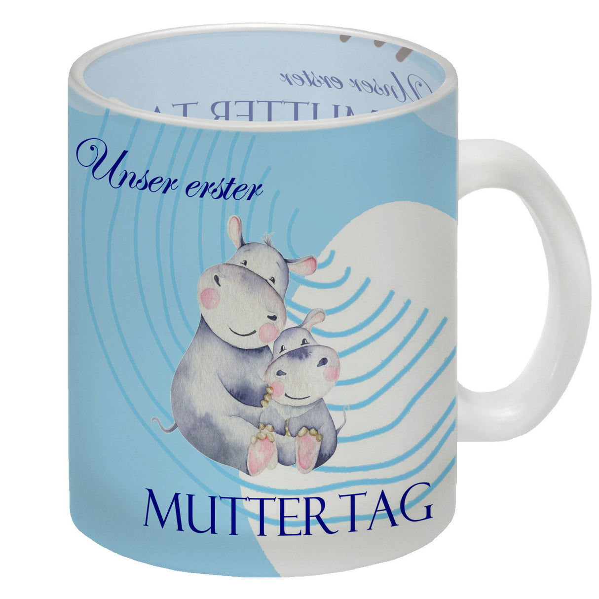 Nilpferd-Kaffeebecher zu ersten Muttertag mit Mama und Baby in rosa