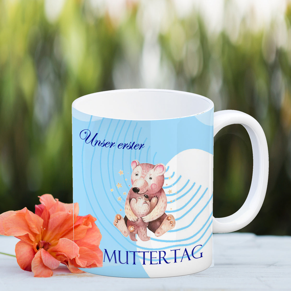 Nilpferd-Kaffeebecher zu ersten Muttertag mit Mama und Baby in rosa