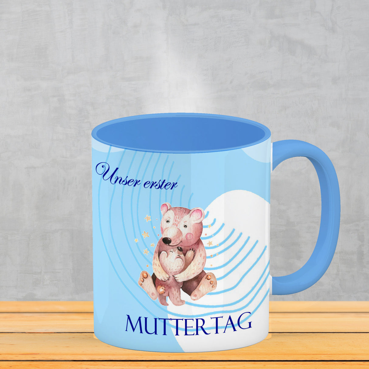 Nilpferd-Kaffeebecher zu ersten Muttertag mit Mama und Baby in rosa