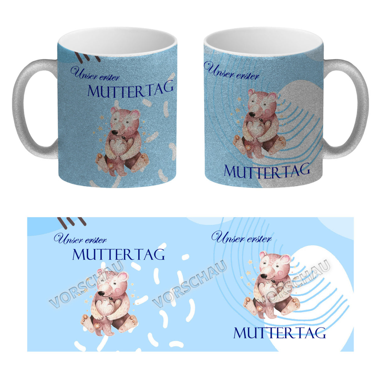 Nilpferd-Kaffeebecher zu ersten Muttertag mit Mama und Baby in rosa