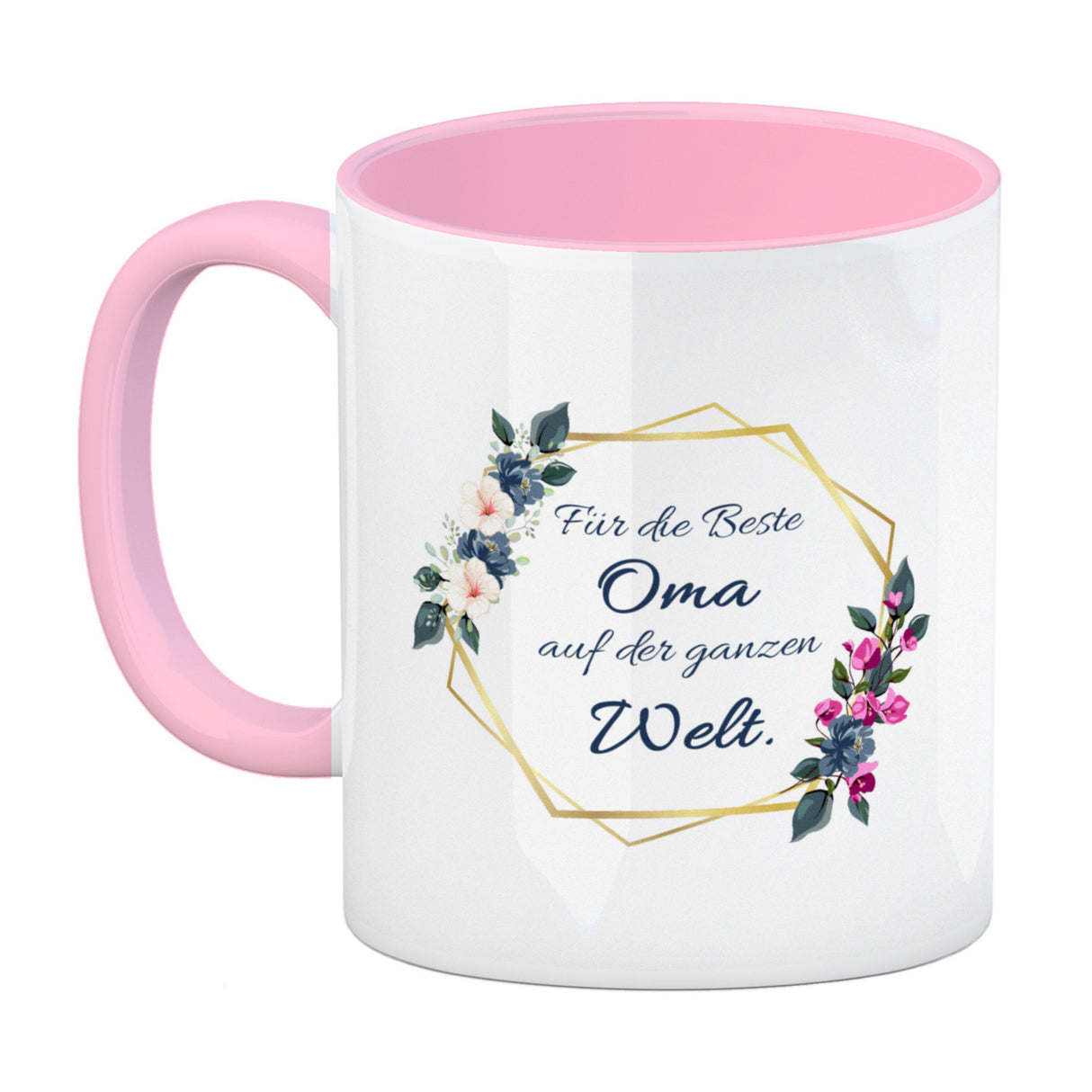 Für die Beste Oma auf der ganzen Welt Kaffeebecher mit Goldrahmen und Blumen