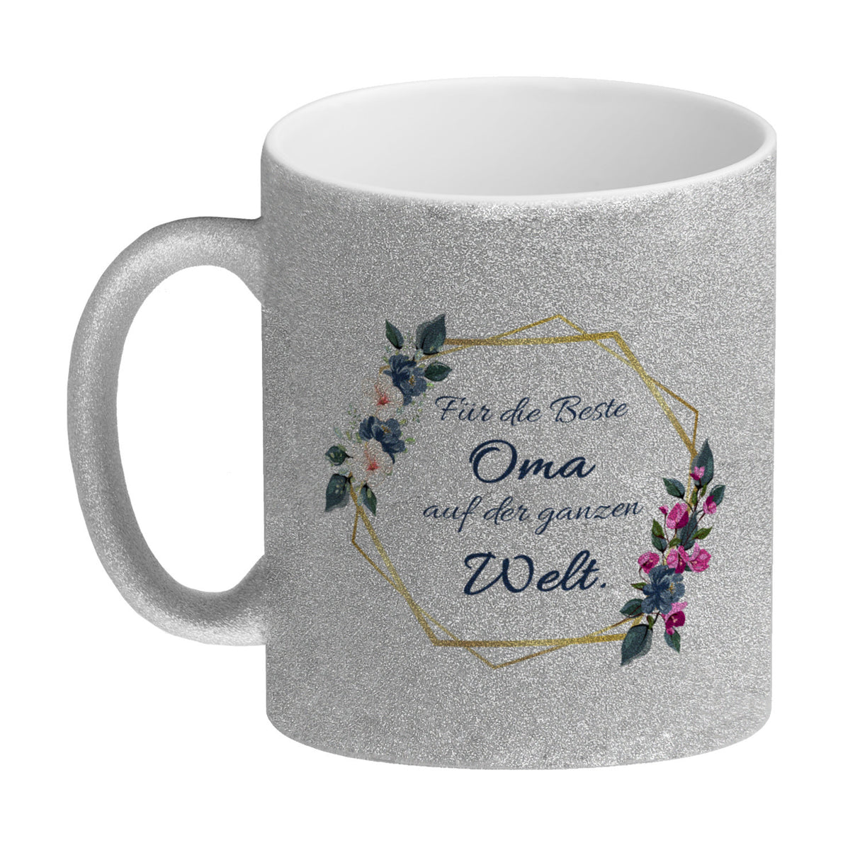 Für die Beste Oma auf der ganzen Welt Kaffeebecher mit Goldrahmen und Blumen