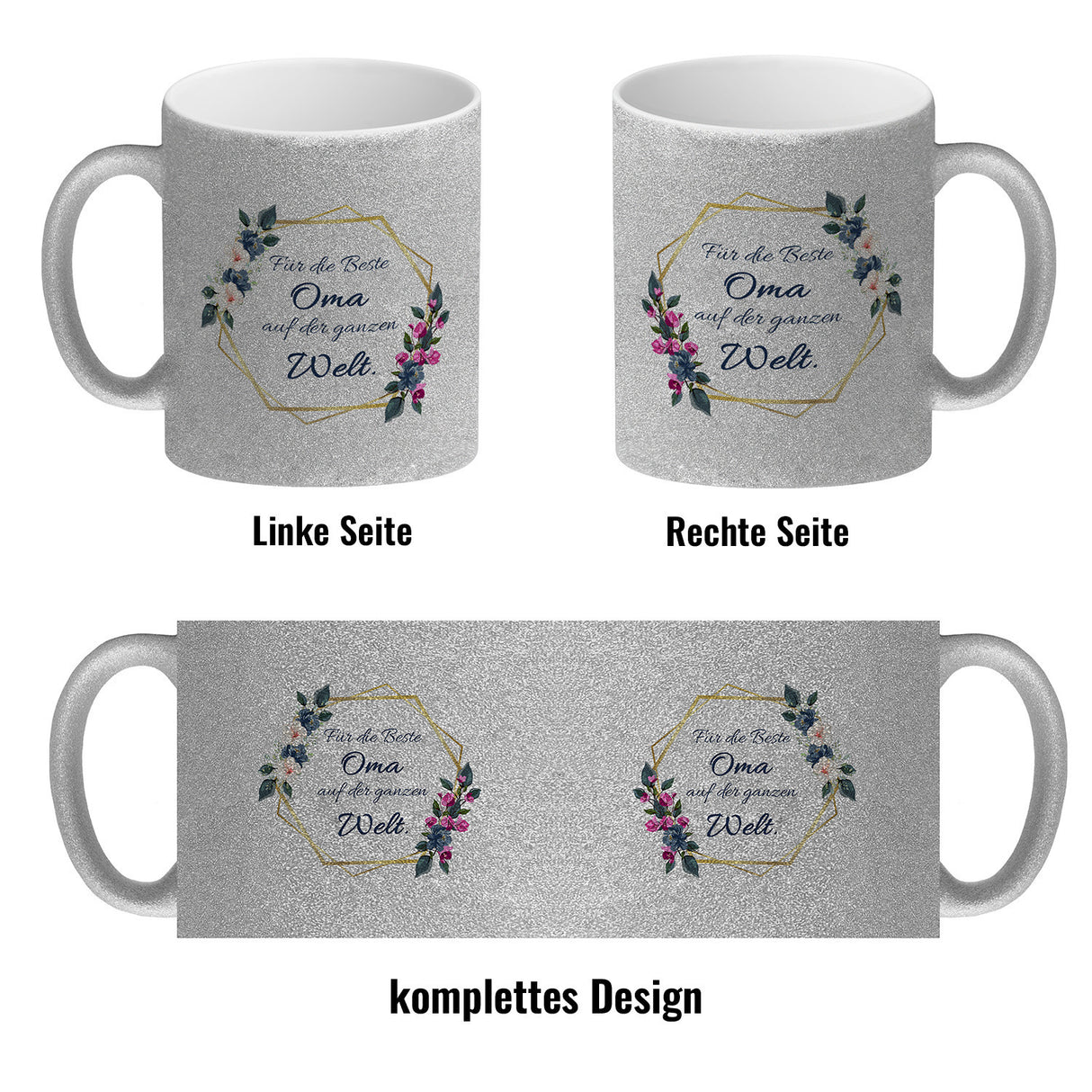 Für die Beste Oma auf der ganzen Welt Kaffeebecher mit Goldrahmen und Blumen