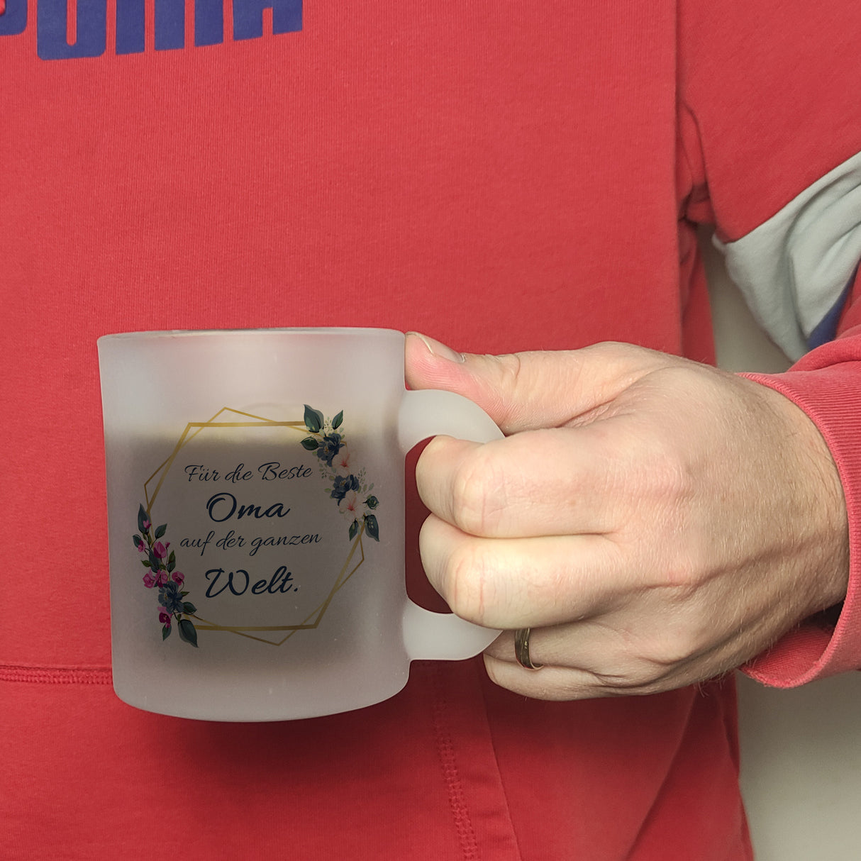 Für die Beste Oma auf der ganzen Welt Kaffeebecher mit Goldrahmen und Blumen