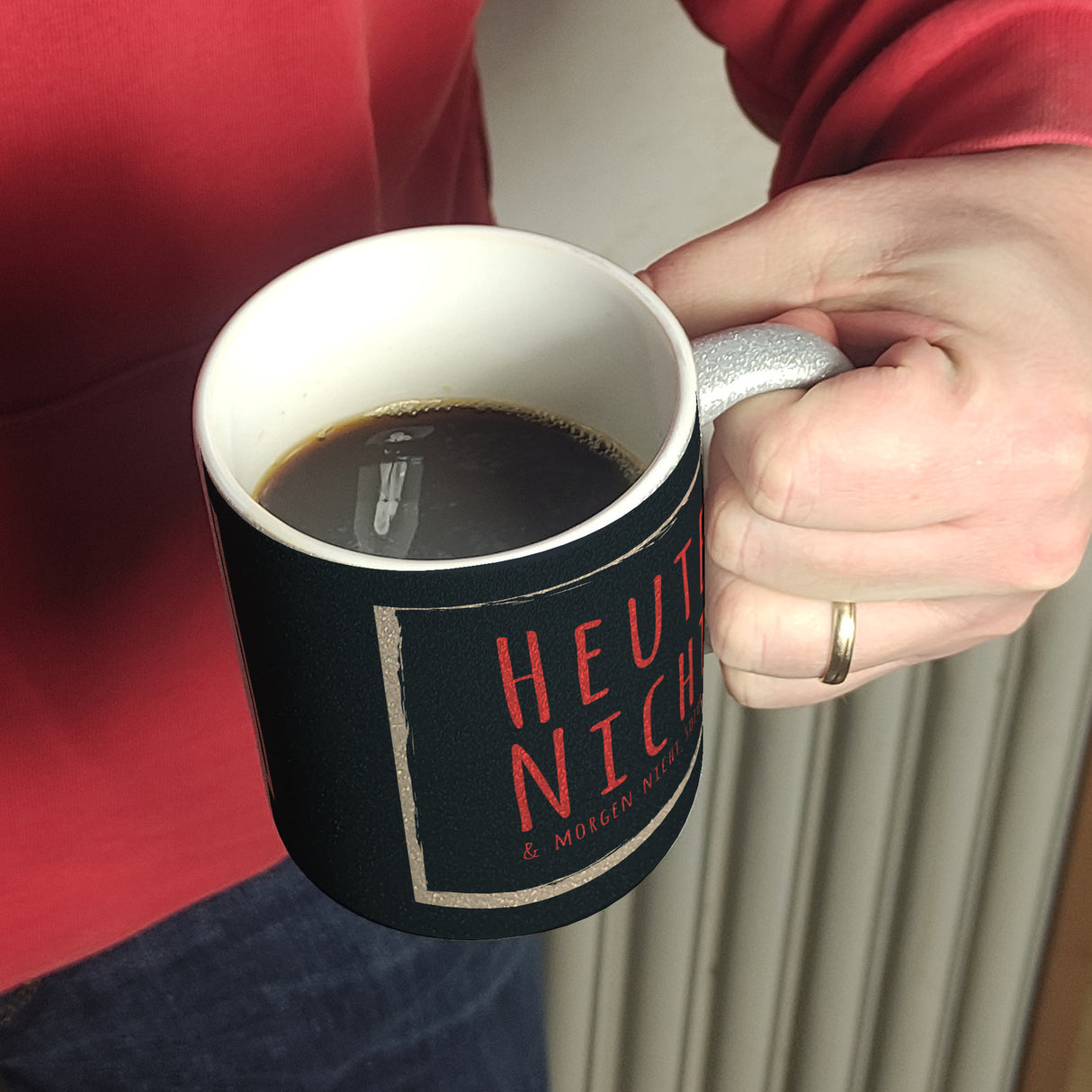 Kaffeebecher mit Spruch: Heute nicht & morgen nicht sofort! Spruchtasse fürs Büro