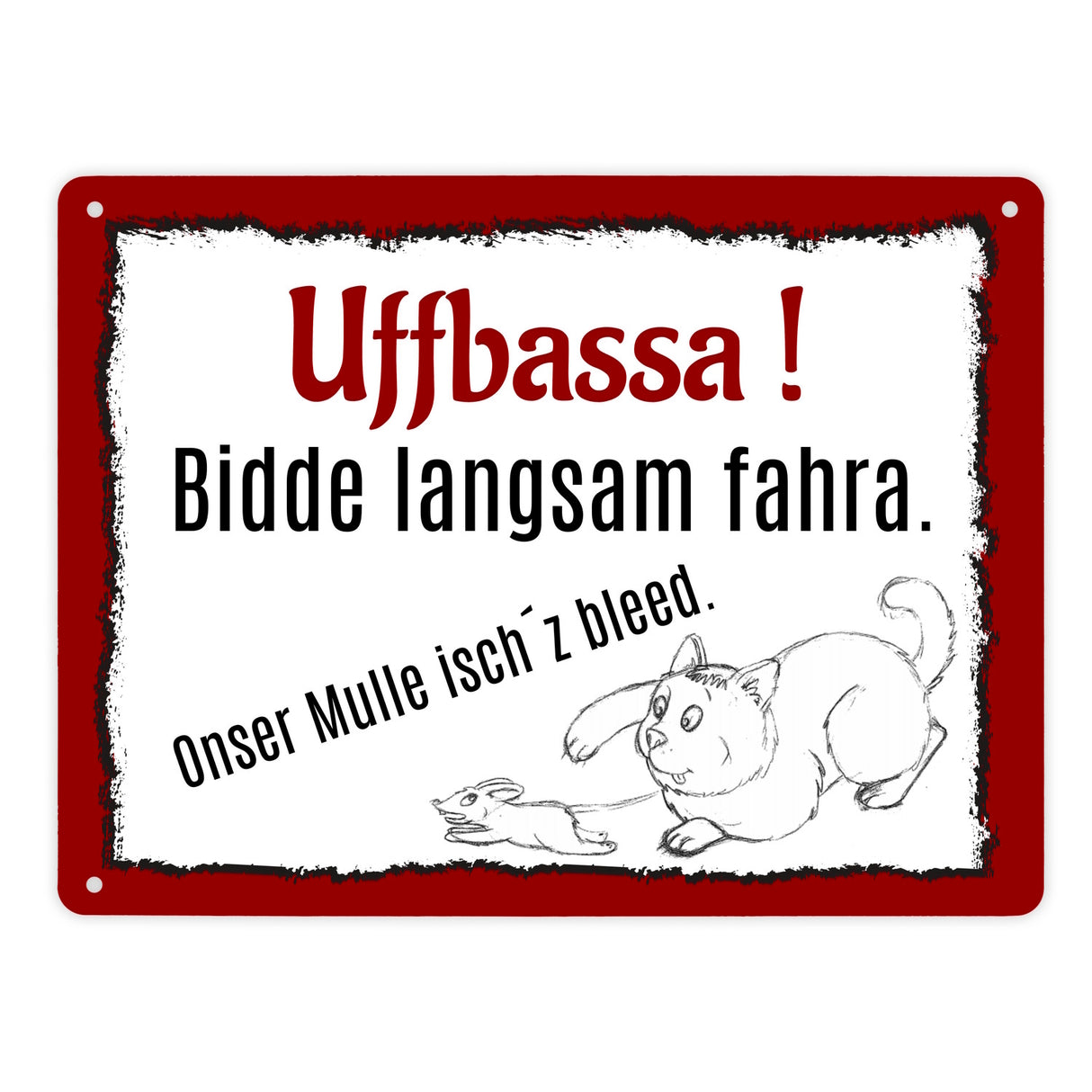 Aufpassen und langsam fahren - unsere Katze ist zu blöd Metallschild in 15x20 cm