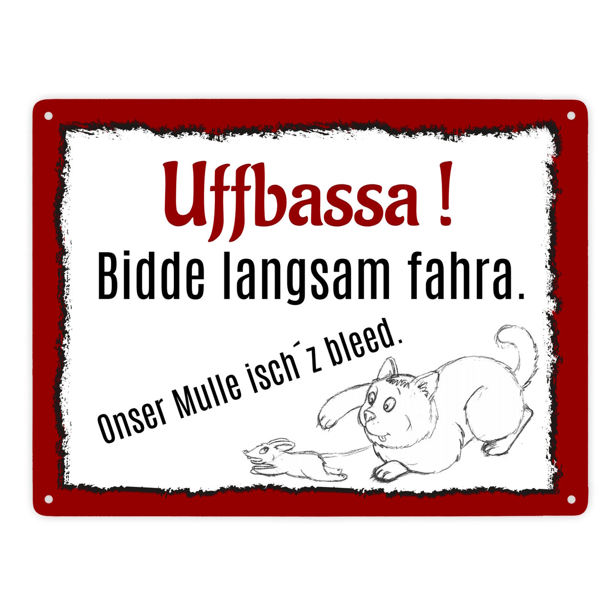 Aufpassen und langsam fahren - unsere Katze ist zu blöd Metallschild in 15x20 cm