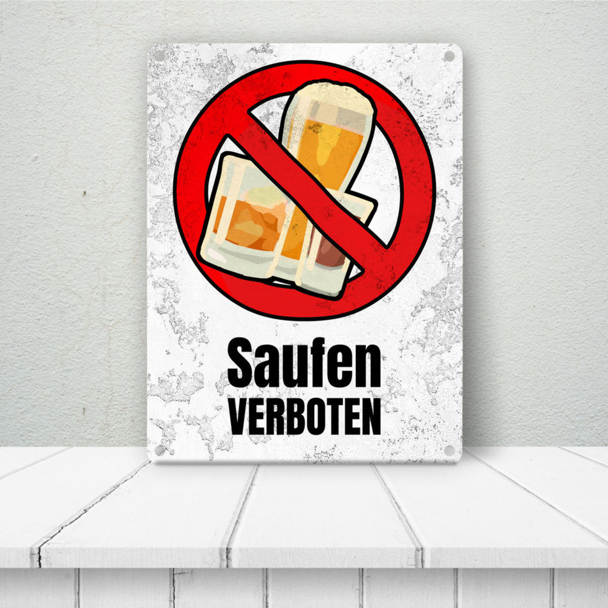 Saufen verboten Verbotsschild im Comic-Stil