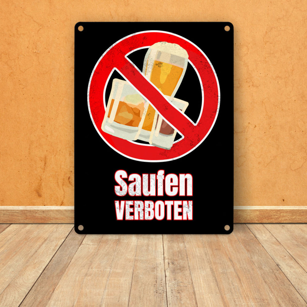 Saufen verboten Verbotsschild im Comic-Stil