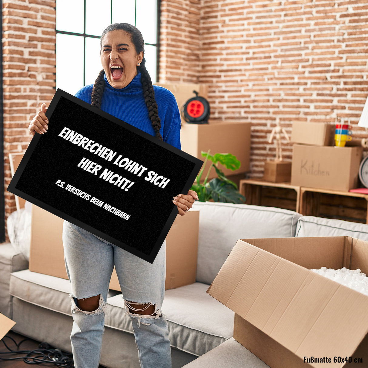 Fussmatte Zutritt auf eigene Gefahr mit lustigem Spruch schwarz