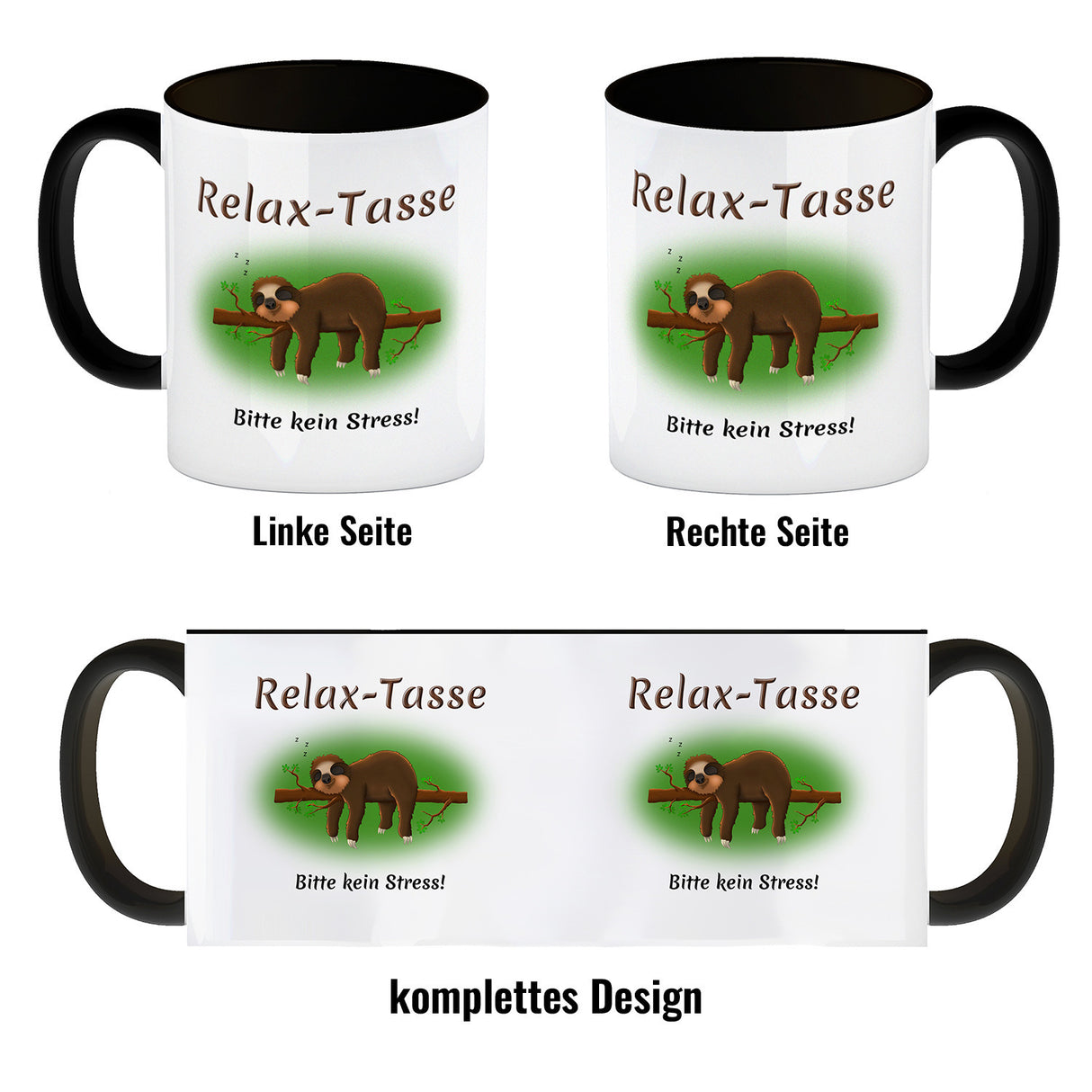Kaffeebecher Relax-Tasse Bitte kein Stress mit schlafendem Faultier