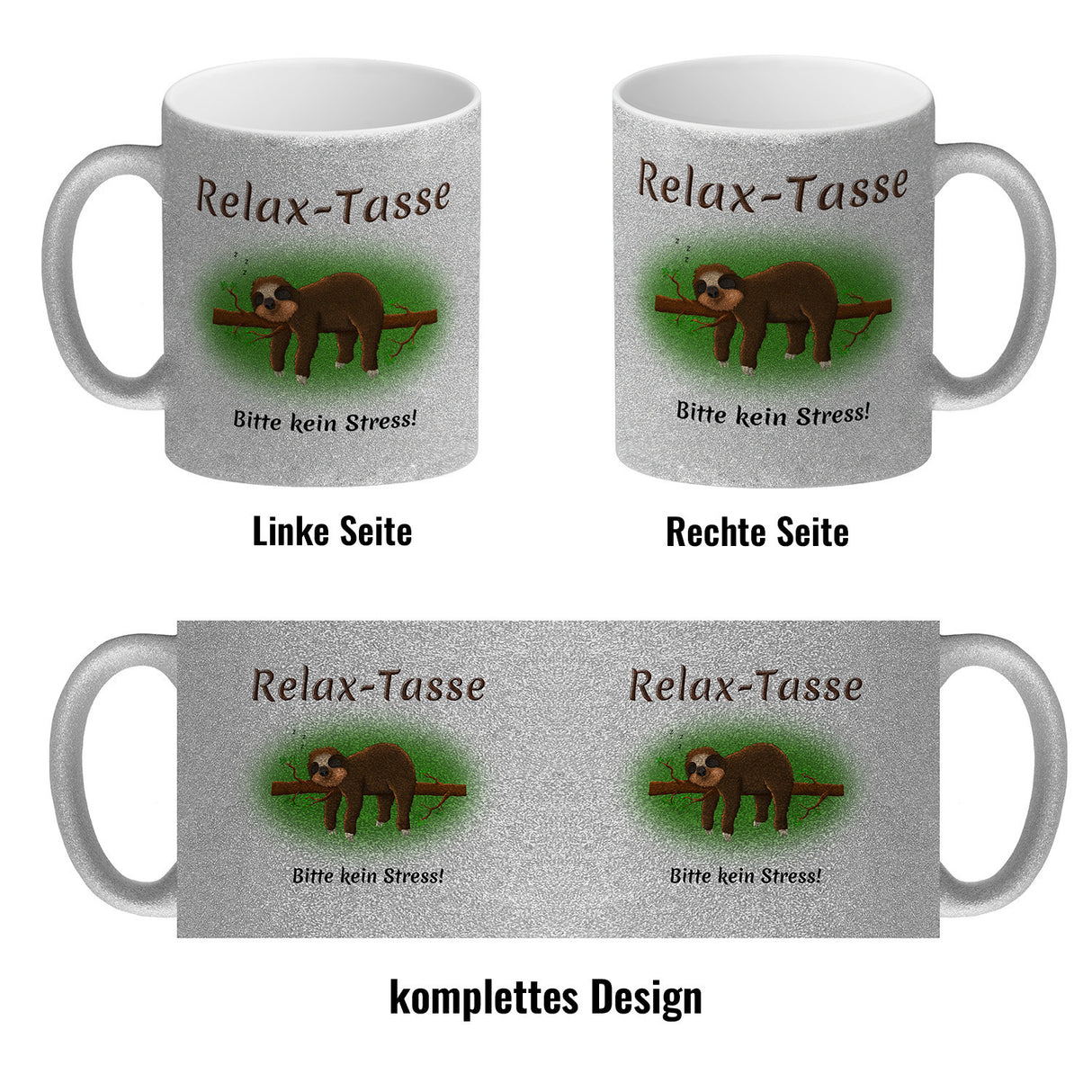 Kaffeebecher Relax-Tasse Bitte kein Stress mit schlafendem Faultier