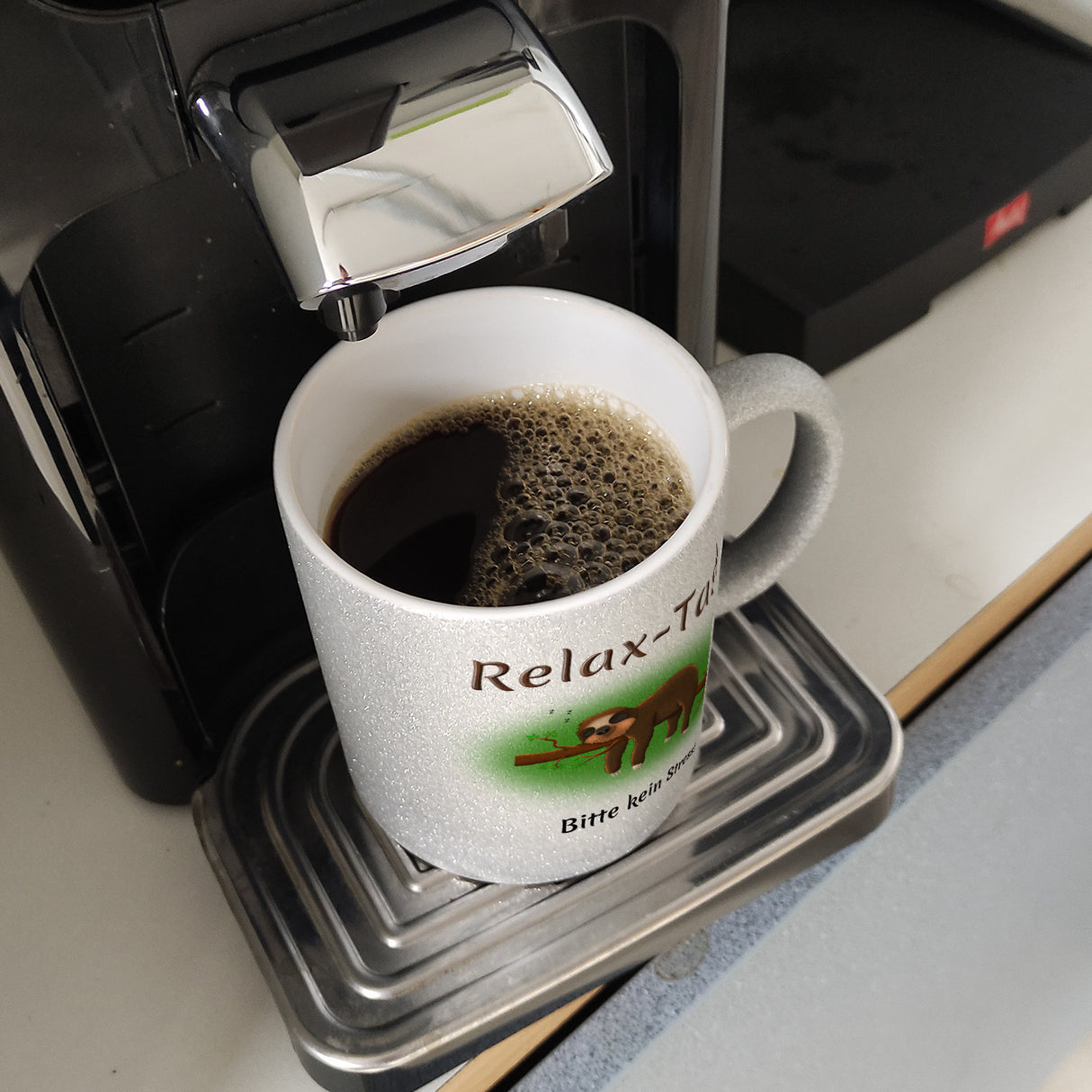 Kaffeebecher Relax-Tasse Bitte kein Stress mit schlafendem Faultier
