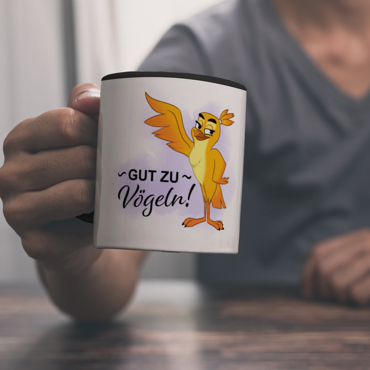 Gut zu Vögeln Kaffeebecher mit lustigem Vögelchen und Spruch