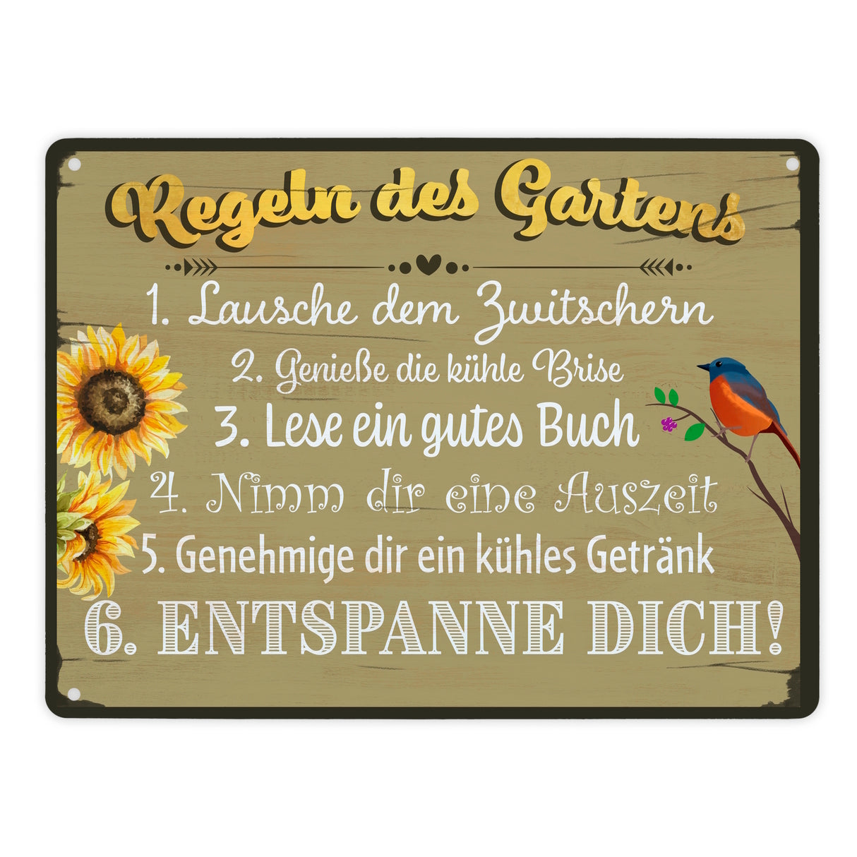Regeln des Gartens Metallschild im rustikalen Stil