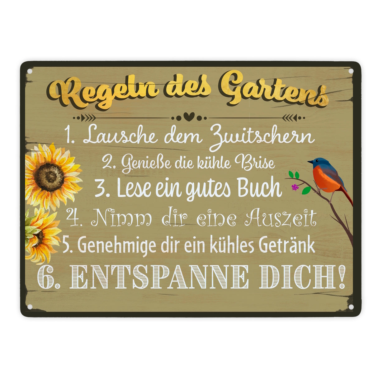 Regeln des Gartens Metallschild im rustikalen Stil