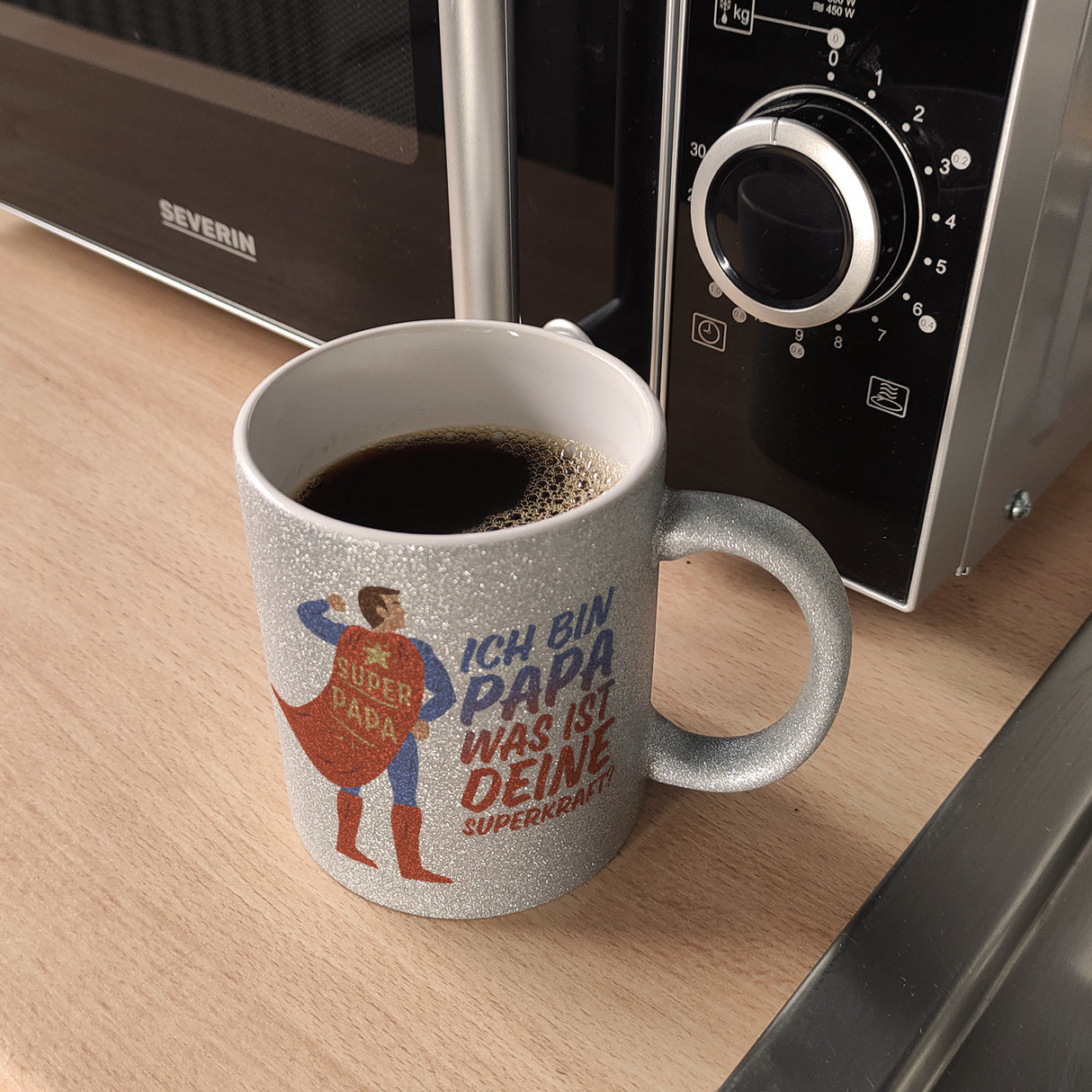 Ich bin Papa was ist deine Superkraft Kaffeebecher mit Superheldmotiv