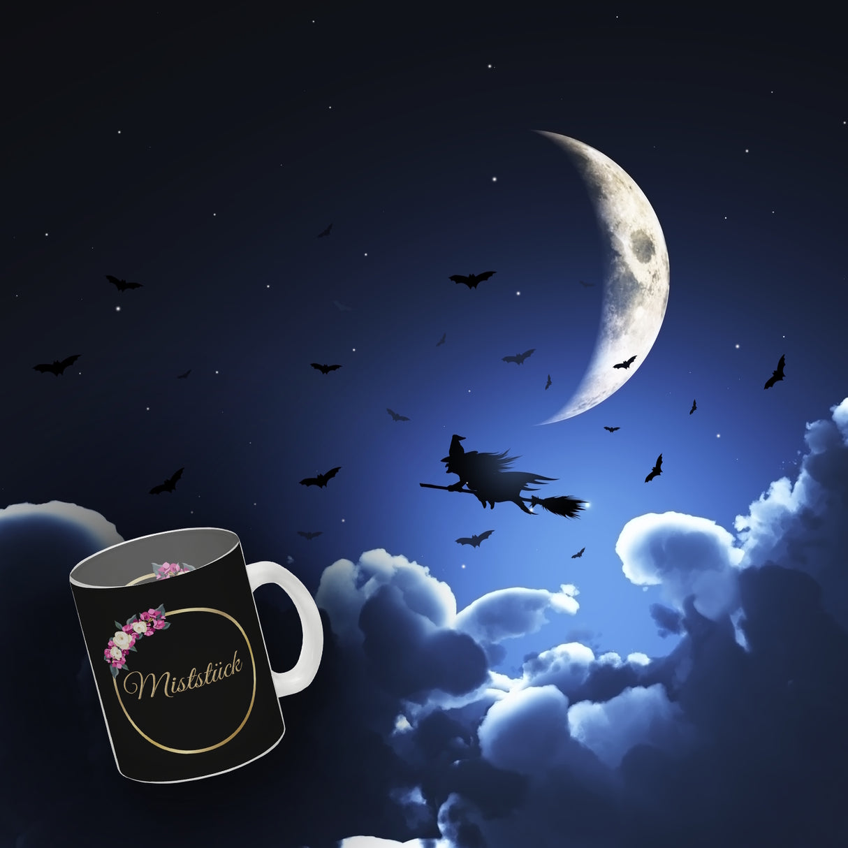 Kaffeebecher Miststück mit Goldrahmen und Blumen Schimpfwort-Tasse