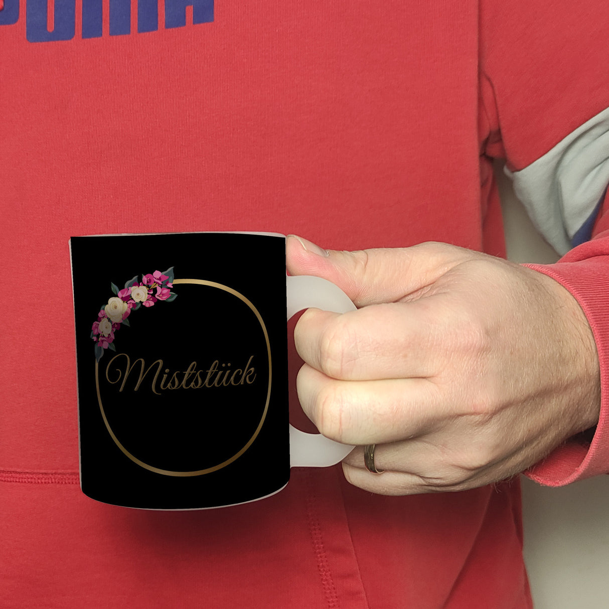 Kaffeebecher Miststück mit Goldrahmen und Blumen Schimpfwort-Tasse