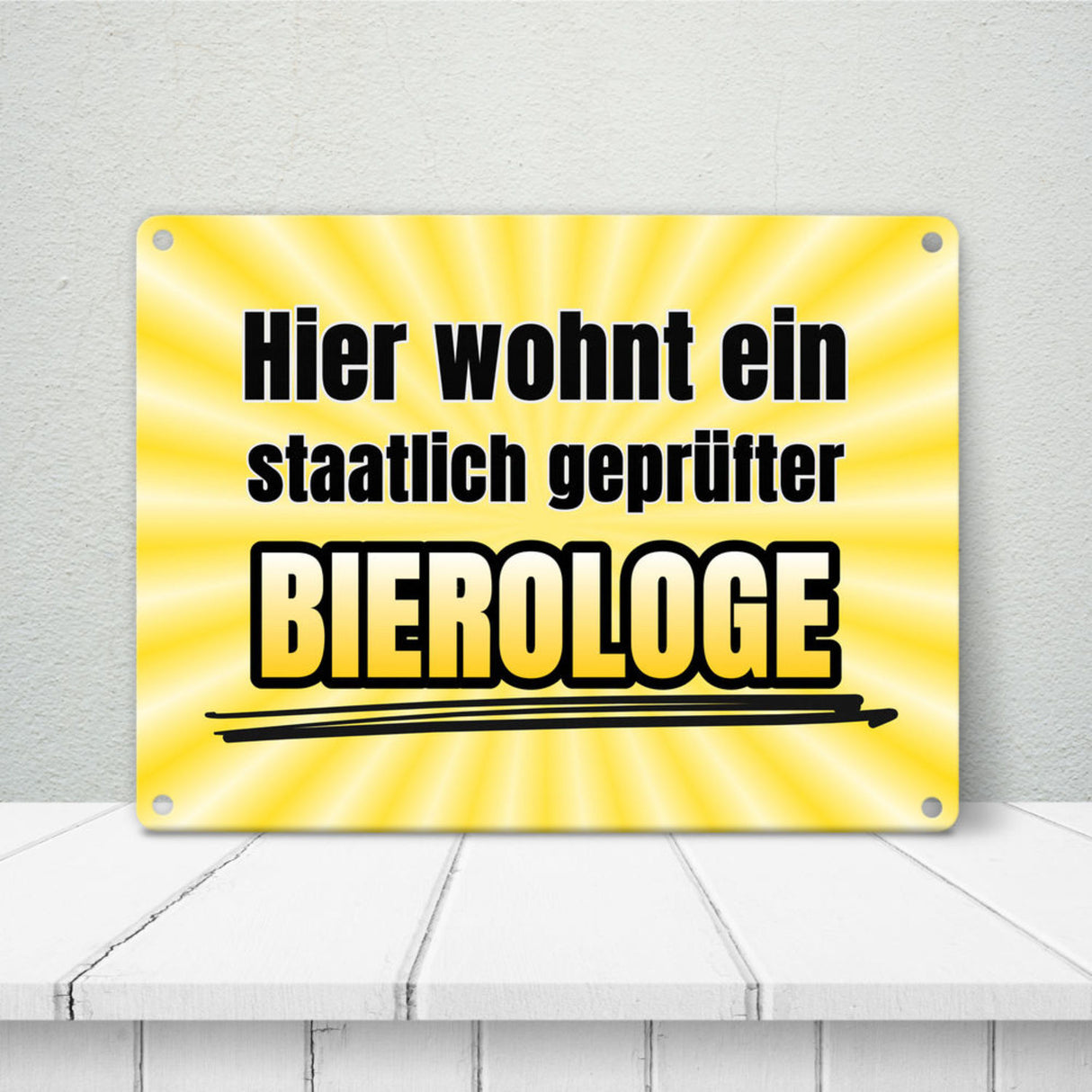 Hier wohnt ein staatlich geprüfter Bierologe Metallschild im Bierdesign