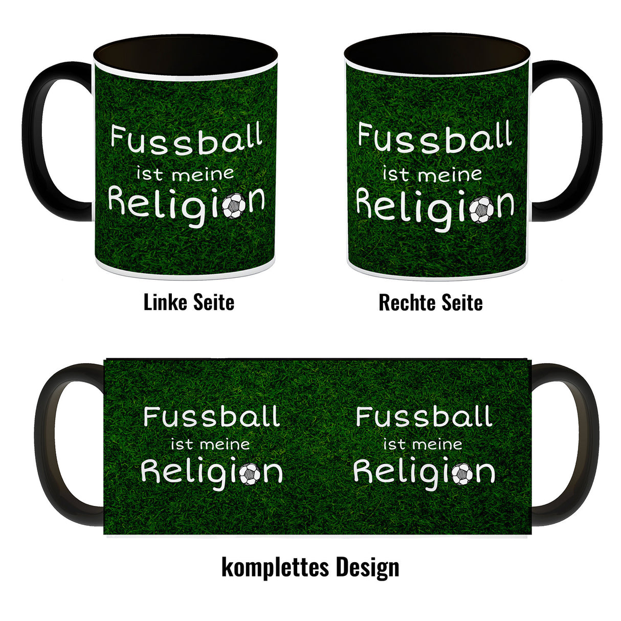 Fussball ist meine Religion Kaffeebecher mit Fussballmotiv